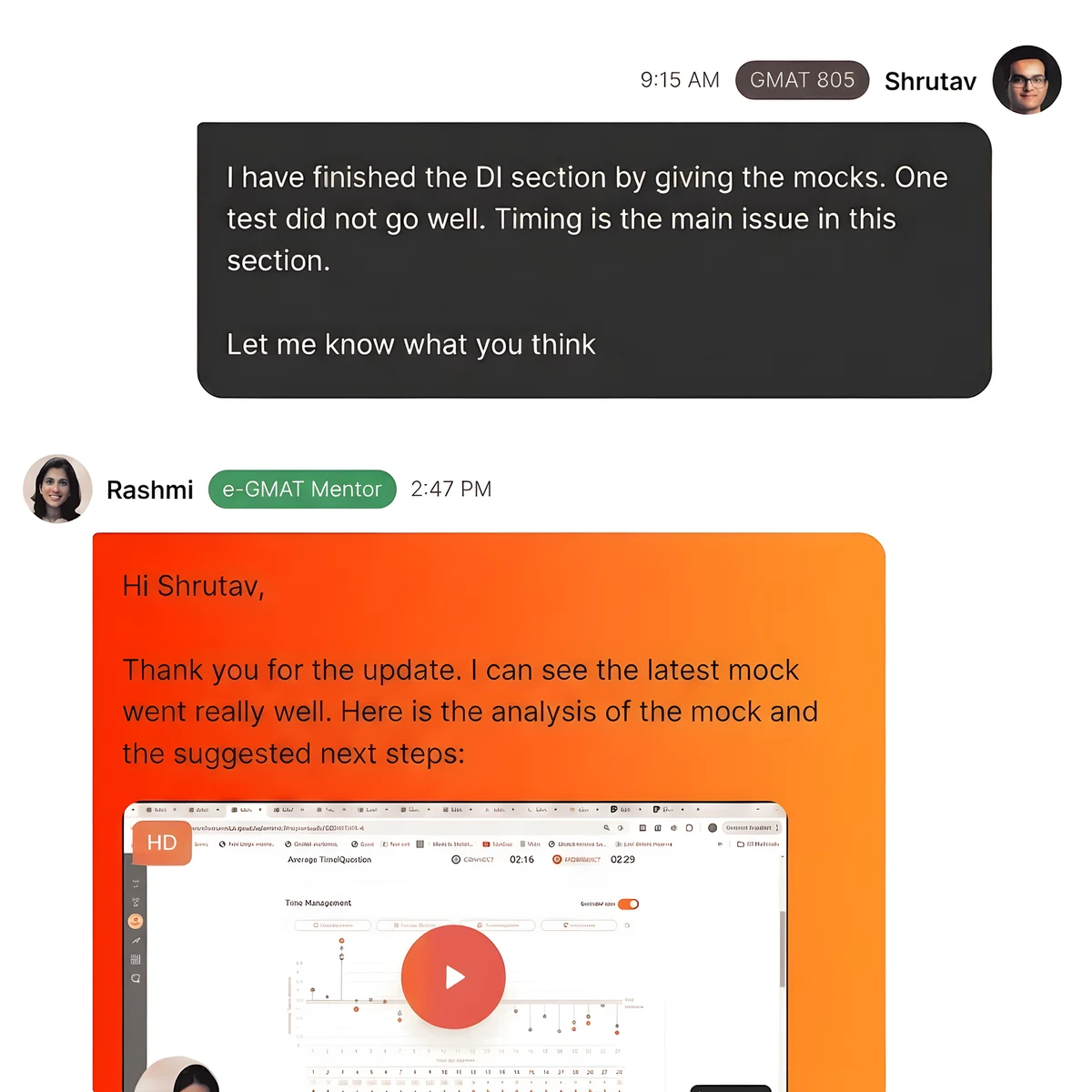 Mentor Support — daily prescription workflow from a dedicated e-GMAT mentor